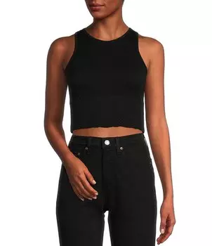 Укороченный жаккардовый топ без рукавов с высоким воротом и цветочным принтом Fornia, черный