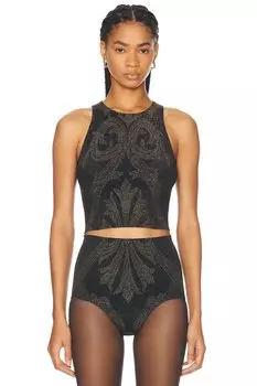 Укороченный жаккардовый топ с эффектом металлик из коллаборации с Etro Wolford, цвет Black & Gold