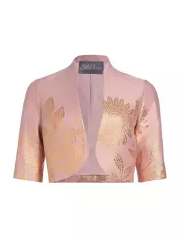 Укороченный жаккардовый жакет с цветочным принтом Lela Rose, красный