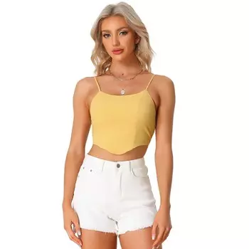 Укороченный женский топ на тонких бретелях с асимметричным подолом и текстурированной кофточкой ALLEGRA K, желтый