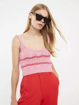 Укороченный женский трикотажный свитер с U-образным вырезом и ремешком LCW Casual