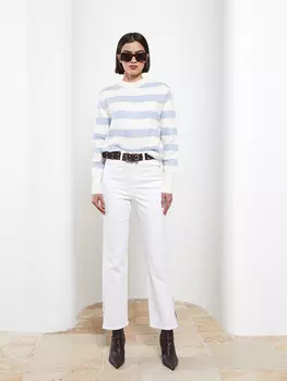 Укороченный женский трикотажный свитер в полоску с высоким воротником и длинными рукавами LCW Vision, синие полосы