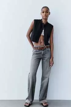 Укороченный жилет без рукавов ZARA, черный