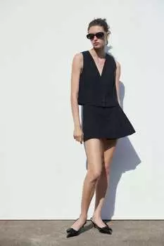 Укороченный жилет из рустичной ткани ZARA, черный