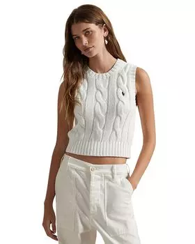 Укороченный жилет Lauren Ralph Lauren Cable Knit Cotton, белый