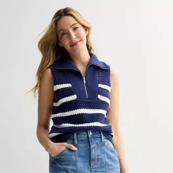 Укороченный жилет-свитер с молнией на четверть Sonoma Goods For Life, цвет essential navy stripe