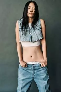 Укороченный жилет trf из денима ZARA, светло-синий