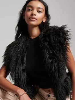 Укороченный жилет в афганском стиле на подкладке из искусственного меха Superdry, черный