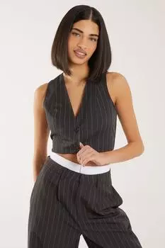 Укороченный жилет в тонкую полоску Pink Vanilla, серый
