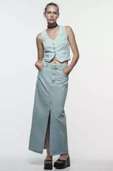 Укороченный жилет z1975 из денима ZARA, серый