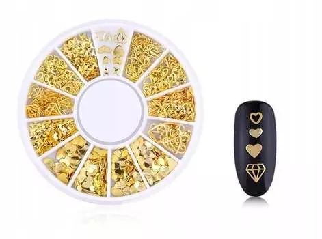 Украшения для ногтей Сердца Ювелирная карусель, золото, Deni Carte