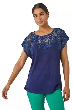 Украшенная футболка с вырезами и принтом ладони Roman, синий