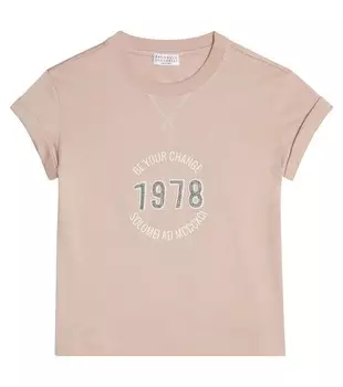 Украшенная хлопковая футболка Brunello Cucinelli, розовый