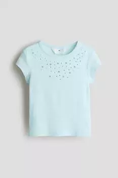 Украшенная хлопковая рубашка H&M, бирюзовый