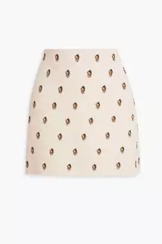 Украшенная мини-юбка из смеси шерсти и шелка VALENTINO GARAVANI, бежевый