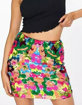 Украшенная мини-юбка Miss Selfridge Premium с разноцветными пайетками
