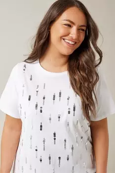 Украшенная пайетками футболка Evans, белый