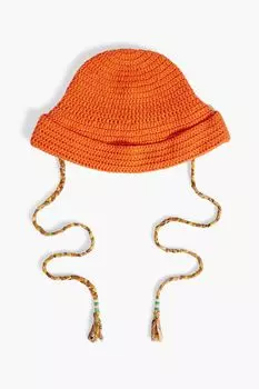 Украшенная панама из хлопка, связанная крючком. ALANUI, оранжевый
