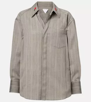 Украшенная полосатая шерстяная рубашка Bottega Veneta, Vulcano/Bean Melange