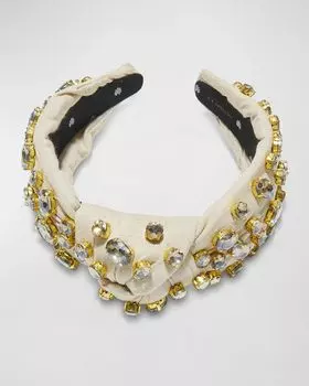 Украшенная повязка на голову с хлопково-льняным узлом Lele Sadoughi, цвет Natural 250