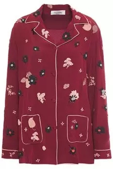 Украшенная рубашка из шелкового крепдешина VALENTINO GARAVANI, бордовый