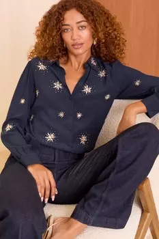 Украшенная рубашка Love & Roses, синий