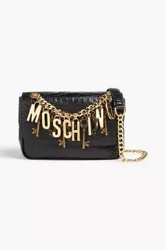Украшенная сумка на плечо из кожи с тиснением под крокодила MOSCHINO, черный
