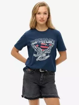 Украшенная университетская расслабленная футболка Superdry, цвет Lauren Navy
