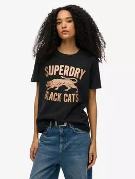Украшенная университетская расслабленная футболка Superdry, цвет Washed Black