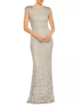 Украшенное кристаллами платье-колонна с короткими рукавами Mac Duggal, серебряный