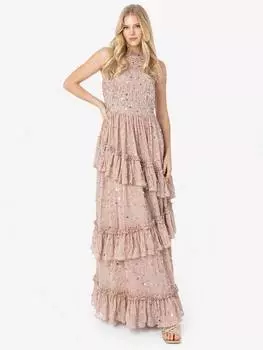 Украшенное макси-платье с низким воротом Maya Deluxe, цвет Taupe Blush