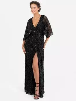 Украшенное макси-платье с запахом из искусственной кожи Maya Deluxe, черный