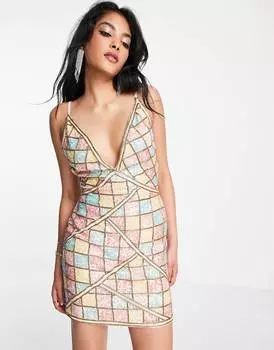 Украшенное мини-платье ASOS DESIGN из пастельной мозаики