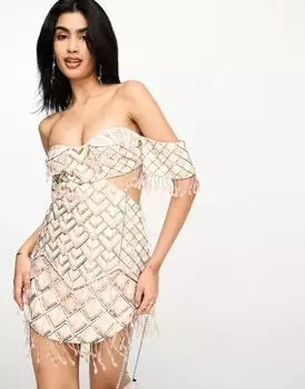 Украшенное мини-платье-бандо в красочную шевронную полоску ASOS