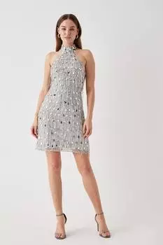 Украшенное мини-платье Debut London с воротником халтер Debenhams, серебро