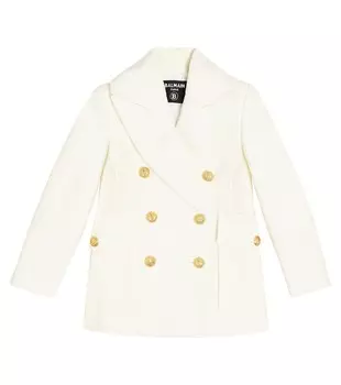 Украшенное пальто из хлопка и шерсти Balmain Kids, белый