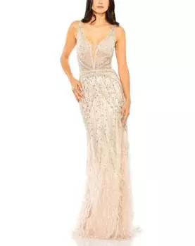 Украшенное перьевое платье цвета румян Mac Duggal, красный