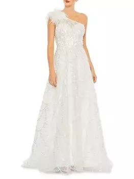 Украшенное платье А-силуэта Mac на одно плечо Mac Duggal, слоновая кость