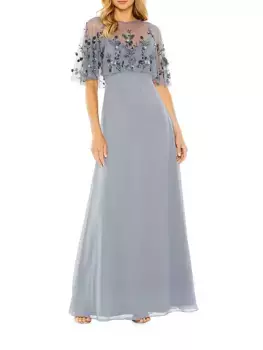 Украшенное платье-кейп А-силуэта Mac Duggal, синий