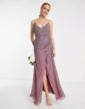 Украшенное платье макси на бретельках с драпировкой ASOS EDITION цвета орхидеи