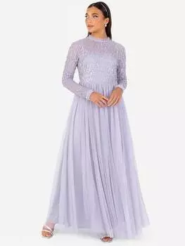 Украшенное платье макси с высоким вырезом Maya Deluxe, цвет Thistle Lilac