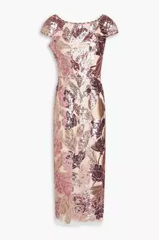 Украшенное платье миди из тюля MARCHESA NOTTE, розовый