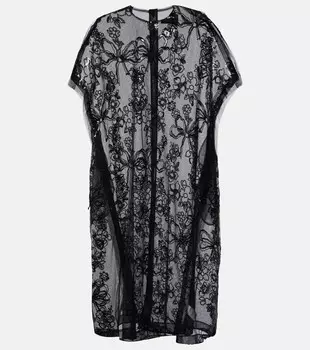 Украшенное платье миди из тюля с накладками Simone Rocha, черный