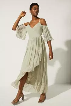 Украшенное платье миди с открытыми плечами и запахом Oasis, зеленый