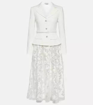 Украшенное платье миди в рубчик Self-Portrait, белый