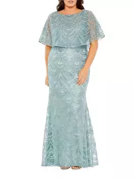 Украшенное платье-накидка Mac Duggal, синий