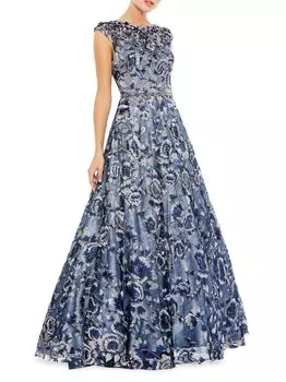 Украшенное платье с короткими рукавами и высоким вырезом Mac Duggal, синий