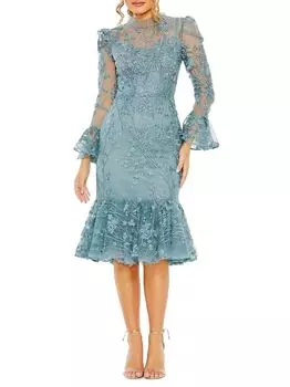 Украшенное платье с высоким вырезом Mac Duggal, синий