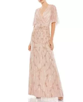 Украшенное платье-труба с каплевидными рукавами и запахом Mac Duggal, розовый