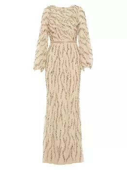 Украшенное платье-труба с пышными рукавами Mac Duggal, золотой